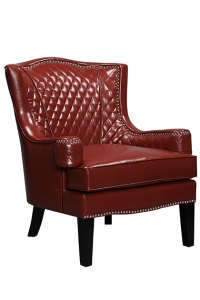 Dark Red PU Leather Accent Chair with Wood Frame